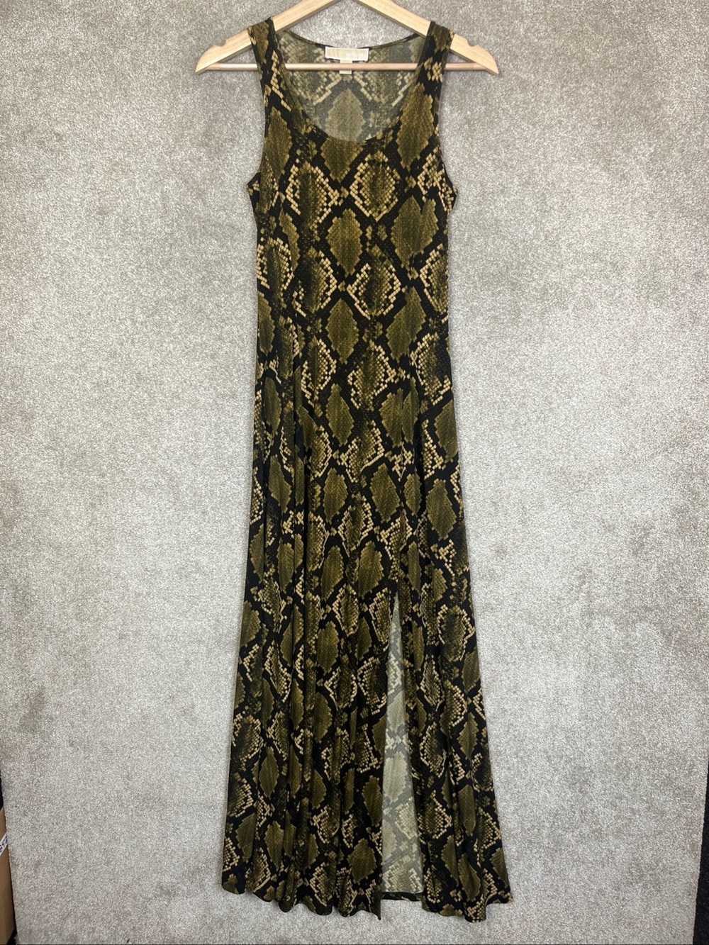 Michael Kors Dress Womens Extra Small Green Snake Print Maxi Stretch Slit- 5153